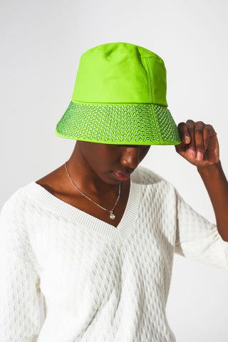 Chapéu Bucket com Detalhe Strass em Verde