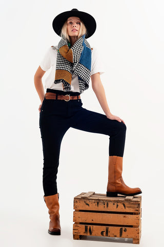 Jeans stretch paperbag cintura reta preto