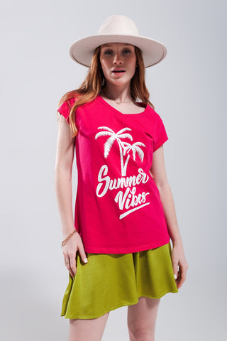 Camiseta estampada com vibrações de verão em fúcsia