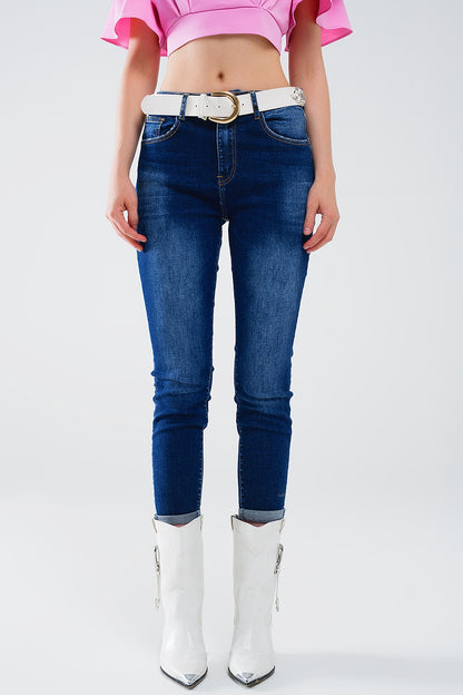 Q2 Super Skinny Dark Wash Jeans In Elastic Denim