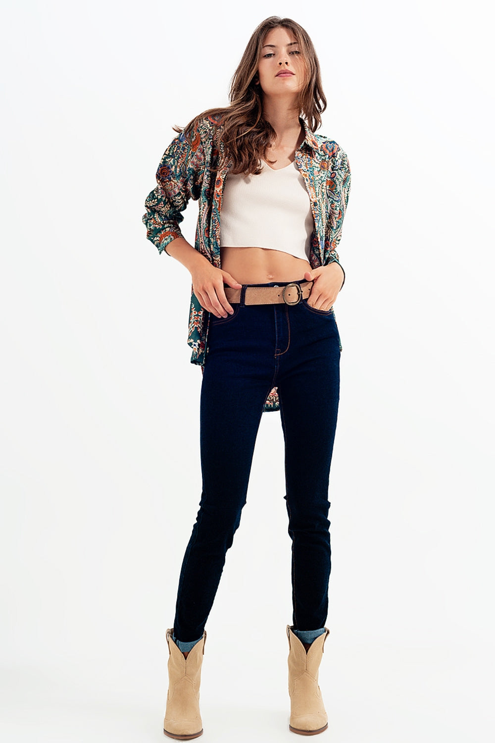 Jeans Super Skinny Fit com lavagem azul escuro