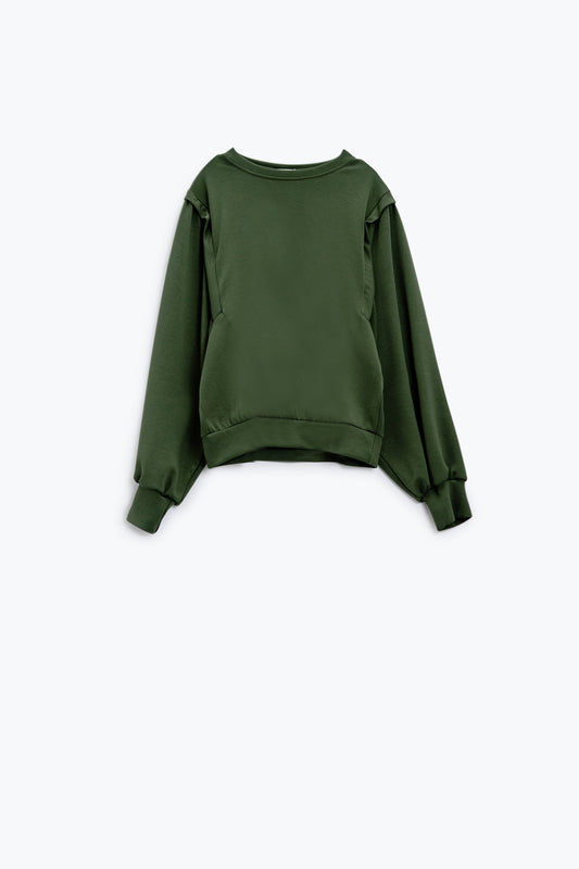 Q2 sweatshirts de manga comprida cáqui com pormenores de costu