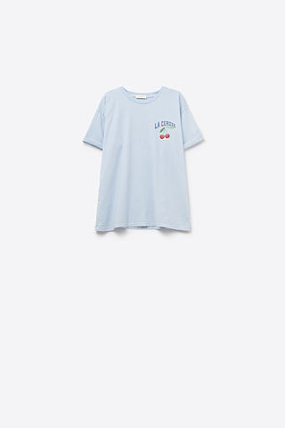 T-shirt azul com grafismo La Cerise Market Saint-Tropez
