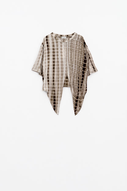 T-shirt cáqui Tie Dye estampada com um nó na frente