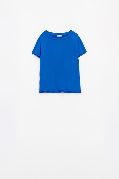 T-shirt com gola redonda azul básica Viscosa