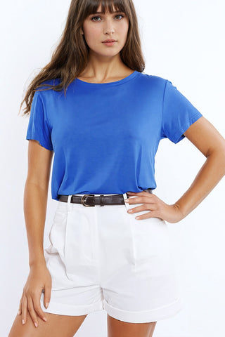 T-shirt com gola redonda azul básica Viscosa