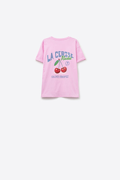 T-shirt cor-de-rosa com grafismo La Cerise Market Saint-Tropez