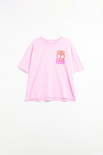T-Shirt cor-de-rosa com o logótipo Love is Air e Heart with Peace