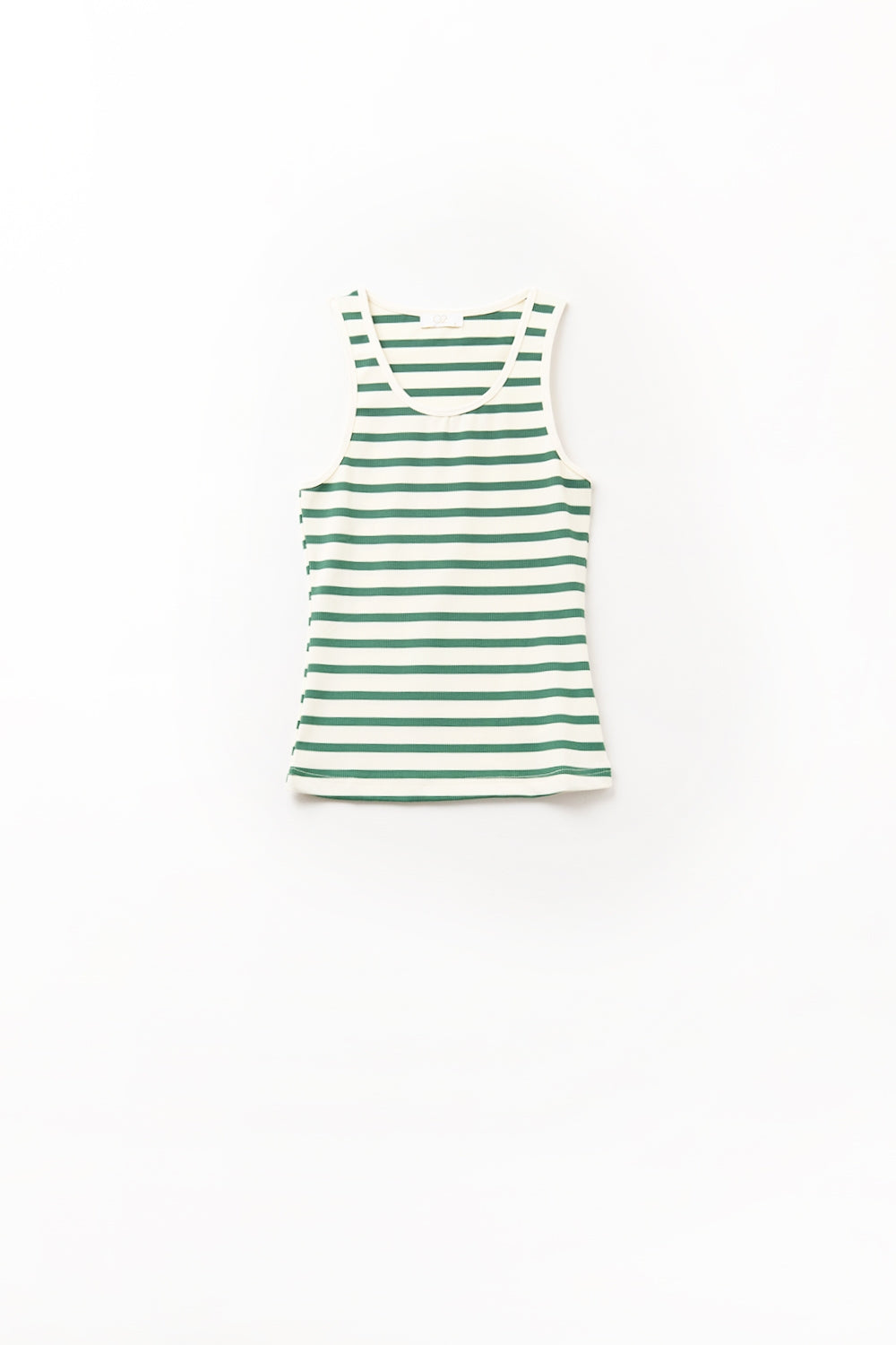 T-shirt de alças branca às riscas com detalhes verdes