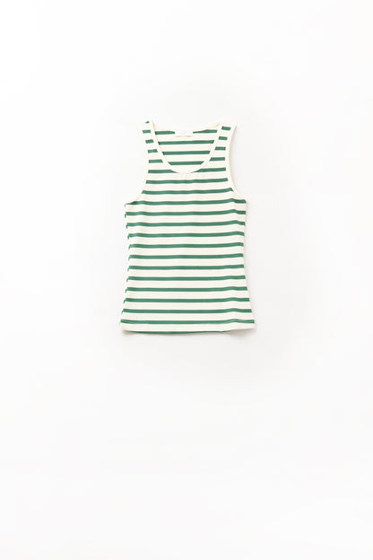 T-shirt de alças branca às riscas com detalhes verdes