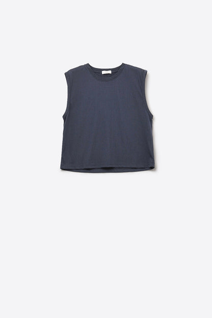 T-shirt de algodão sem mangas Navy