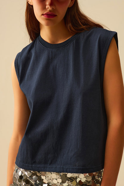 T-shirt de algodão sem mangas Navy