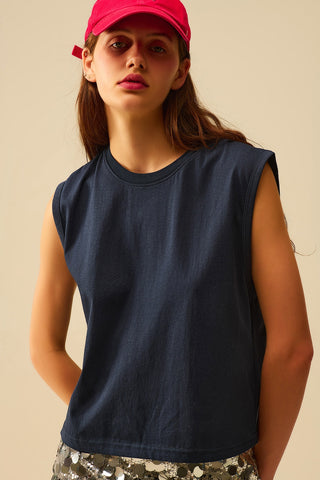 T-shirt de algodão sem mangas Navy