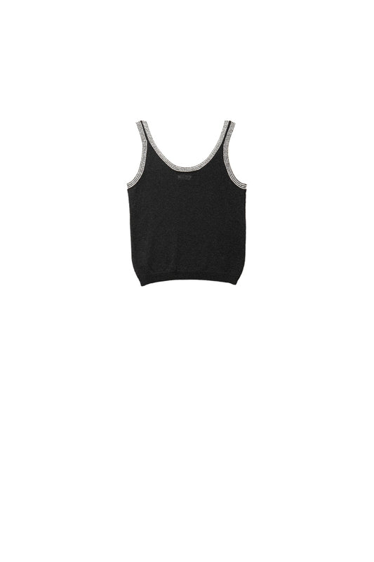 Q2 T-shirt de malha preta com rebordo branco