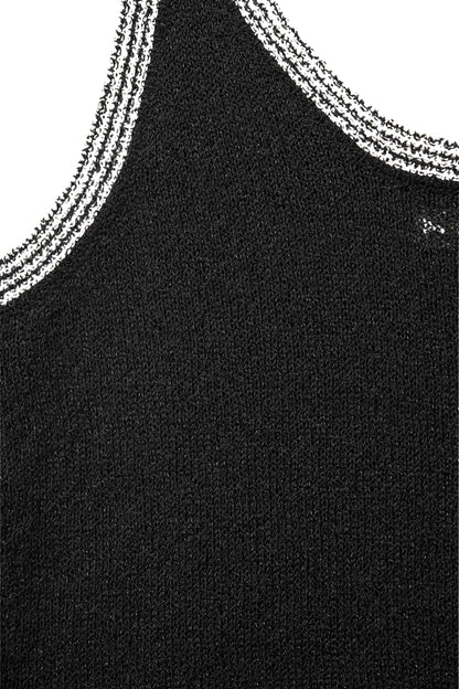 Camiseta de malha preta com rebordo branco