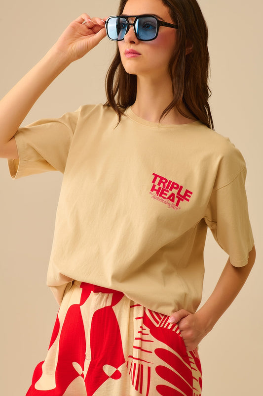 Q2 T-shirt de manga curta TRIPLE HEAT bege de corte descontraído