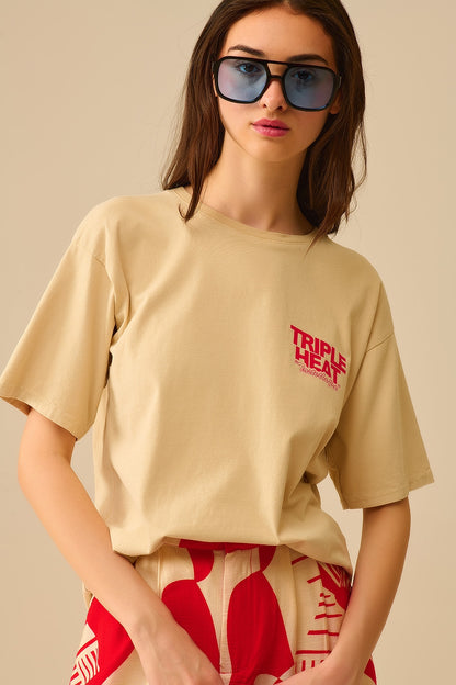 Camiseta de manga curta TRIPLE HEAT bege de corte descontraído