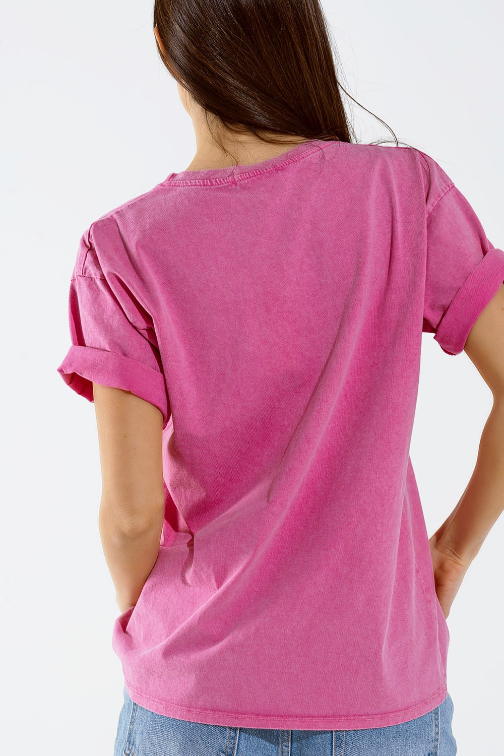 T-shirt fúcsia de grandes dimensões com a inscrição LA Los Angeles impressa em branco e fúcsia