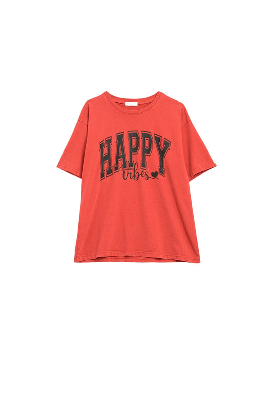 Q2 T-shirt Happy Vibes Graphic Relaxed em vermelho