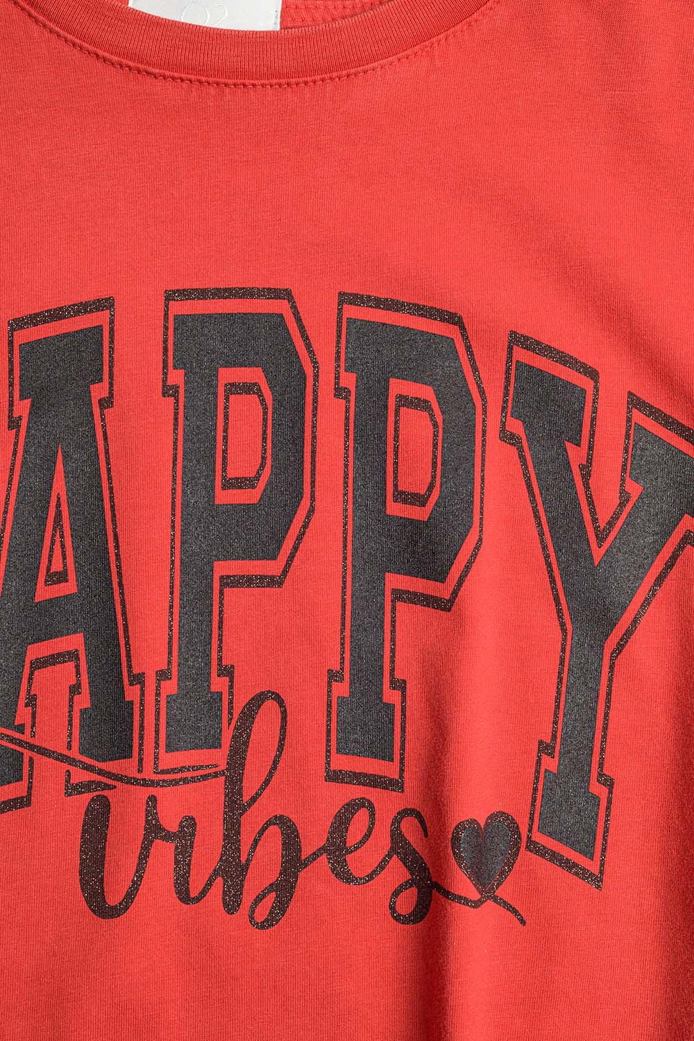 T-shirt Happy Vibes Graphic Relaxed em vermelho