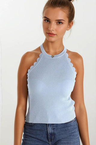 Tank Top azul bebé com pormenor nas axilas com nervuras
