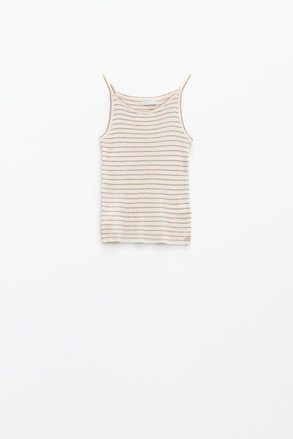 Tank Top básico com nervuras em branco e castanho
