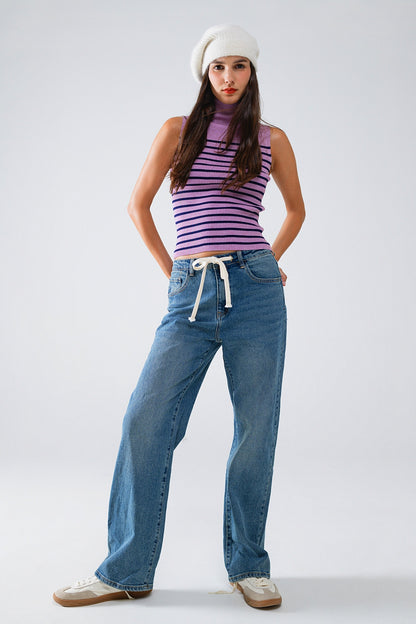 Tank Top com gola de tartaruga às riscas em Lavander