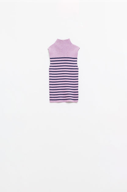 Tank Top com gola de tartaruga às riscas em Lavander