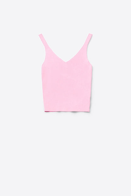 Tank Top de malha canelada confortável em rosa
