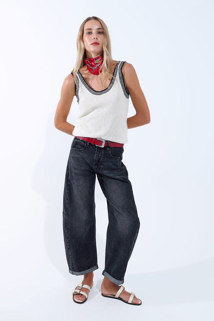 Tank Top de malha creme com rebordo preto