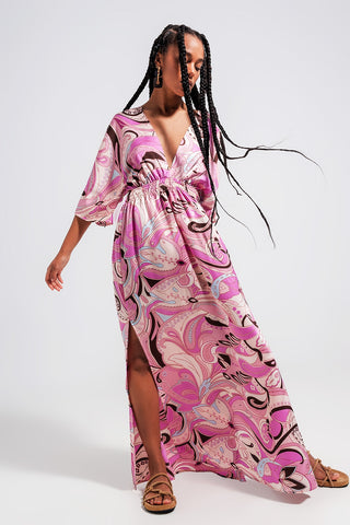 Vestido midi com amarração nas costas em rosa