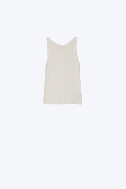Top com gola redonda com nervuras em branco