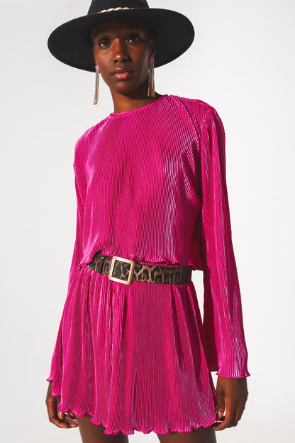 Q2 Top curto com decote redondo plissado em fuchsia