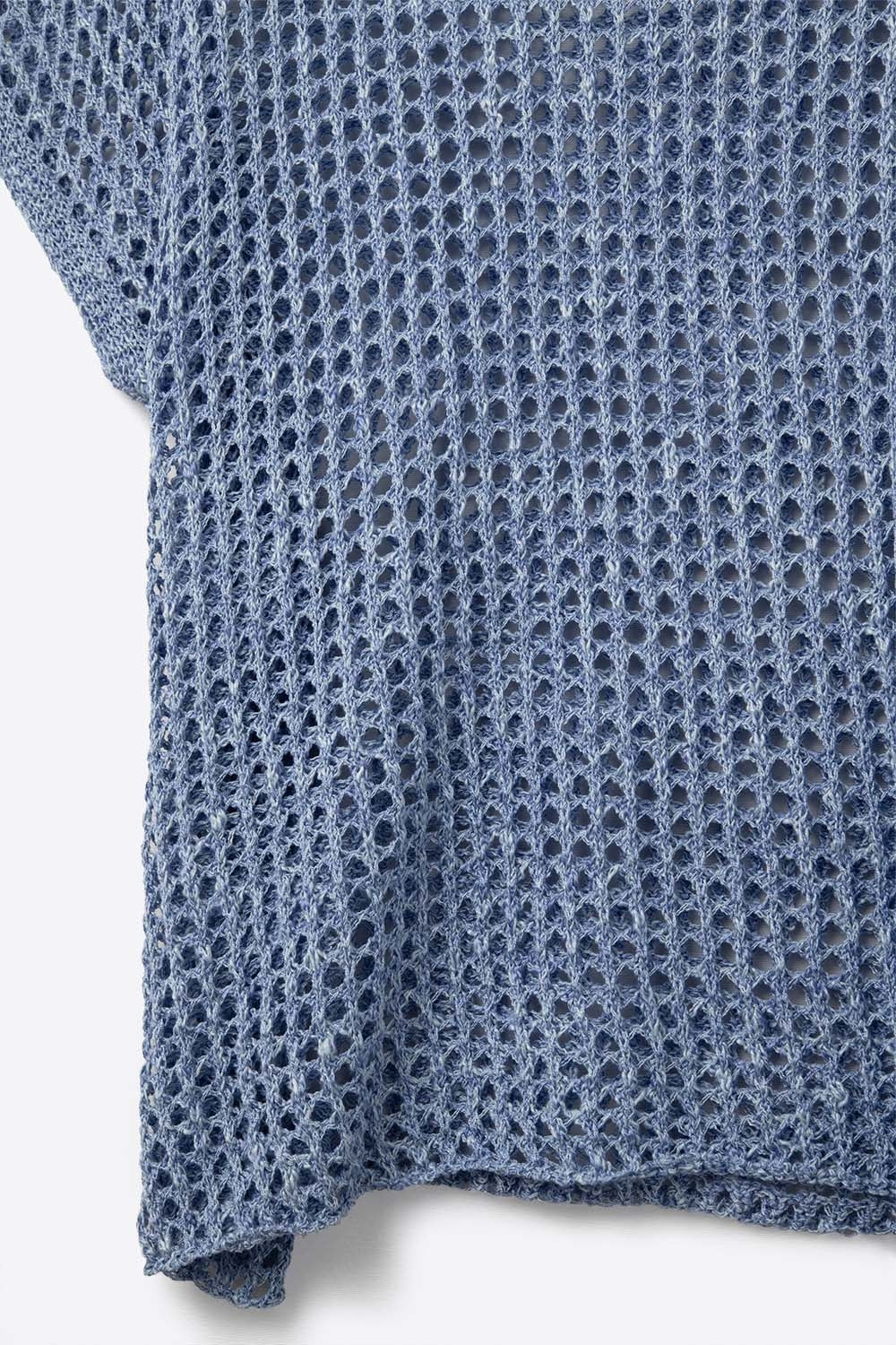 Top de manga curta de malha aberta com queda em azul