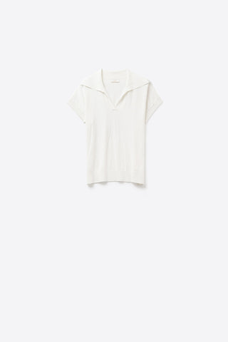 Top de manga curta estilo polo de malha fina em branco