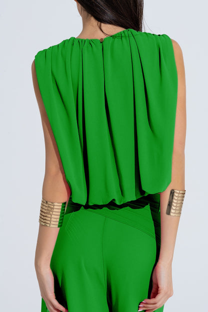 Top de musselina verde com design de pregas