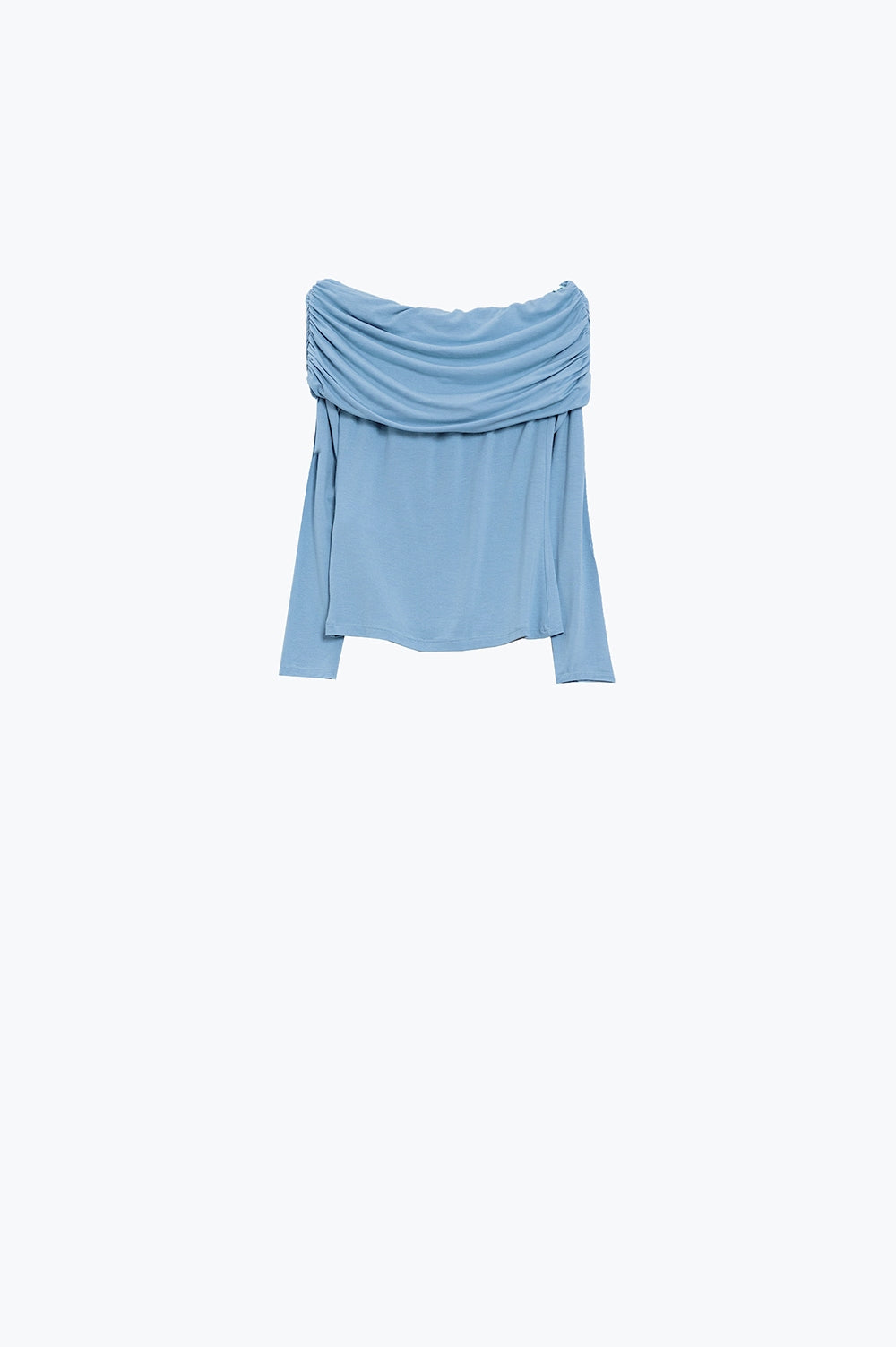 Top de ombro largo em azul claro