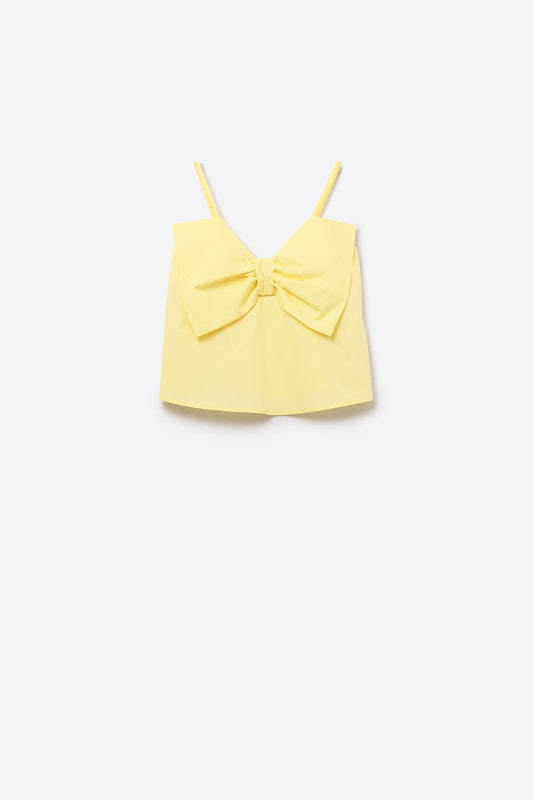 Q2 Top de popelina amarelo com pormenor de laço