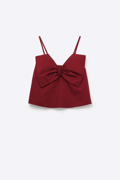Top de popelina borgonha com pormenor de laço