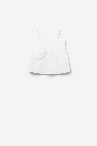 Topo de popeline branco com detalhes de laço