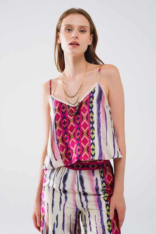 Q2 Top sem mangas multicolorido com estampado abstrato