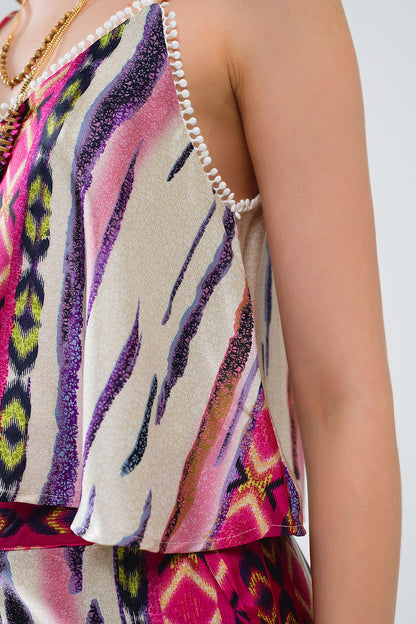 Top sem mangas multicolorido com estampado abstrato