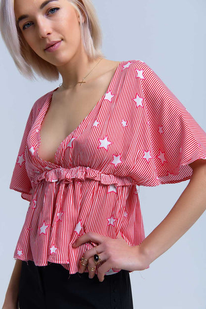 Q2 Top vermelho com estrelas e babados