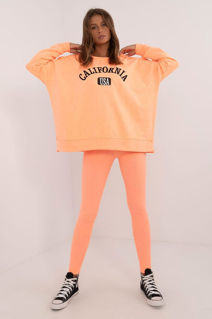 Factory Price oversized sweatshirt and leggings set in peach with California USA print and black sneakers