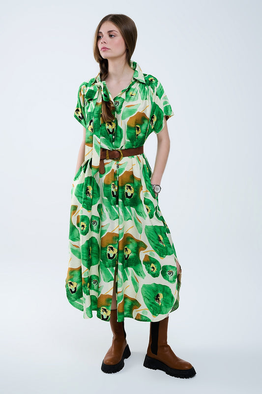 Q2 Vestido Bliss Floral em tons verdes e quentes