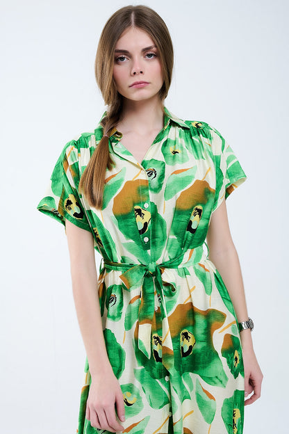 Vestido Bliss Floral em tons verdes e quentes