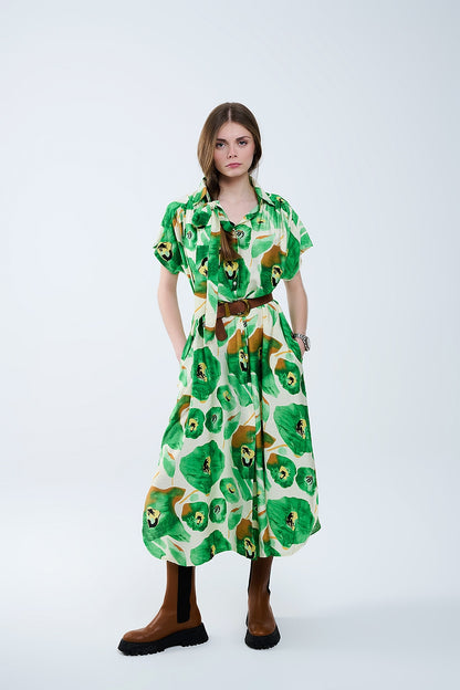 Vestido Bliss Floral em tons verdes e quentes