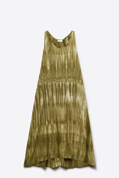 Vestido Boho Descontraído em Tie Dye Verde Kakhi em tecido de alta qualidade