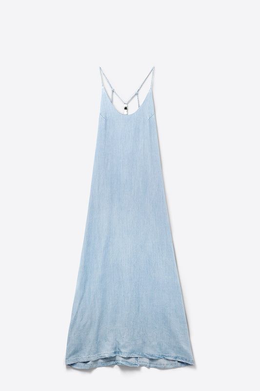 Q2 Vestido de ganga Tencel leve com alças de brilhantes