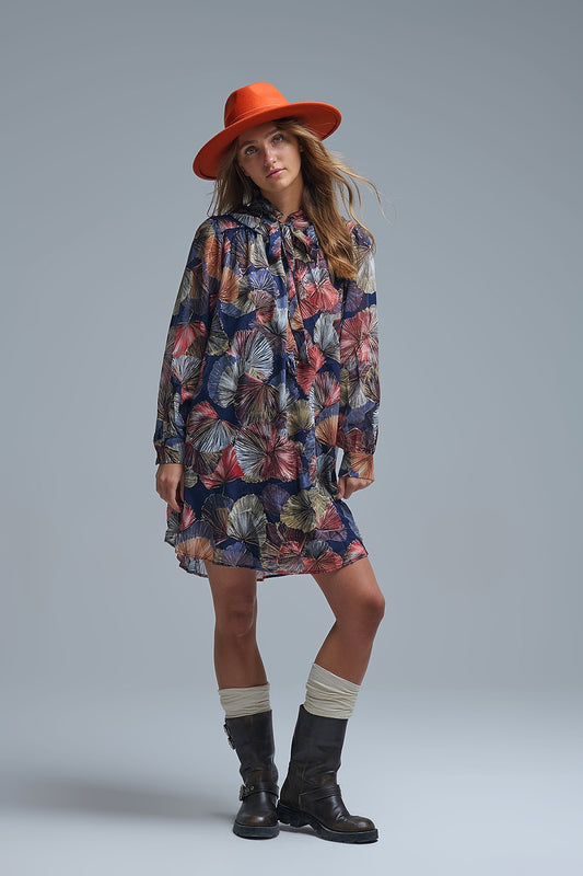 Q2 Vestido floral elegante com decote em A e laço
